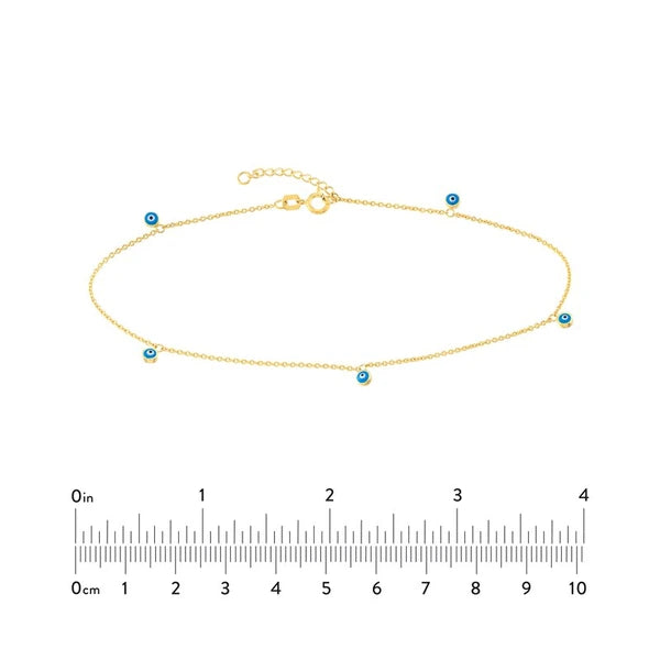 Blue Turquoise Evil Eye Dangle Adjustable Anklet