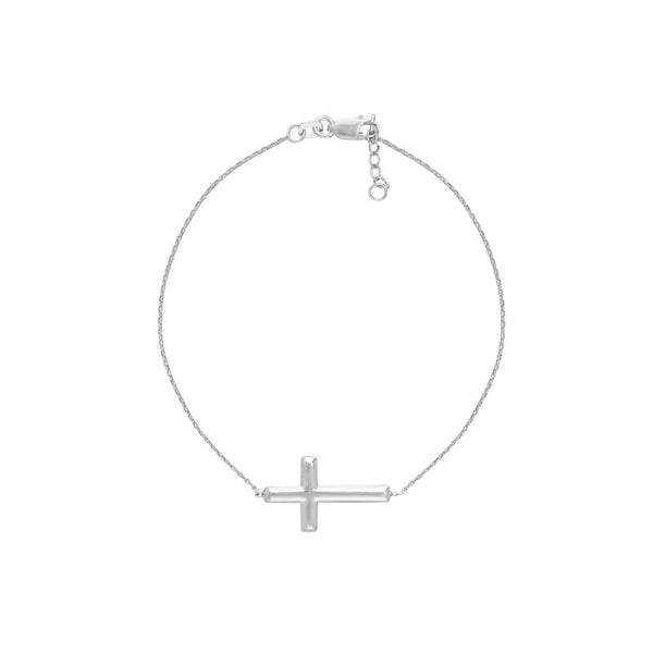 Sterling Silver Small Sideways Cross Bracelet