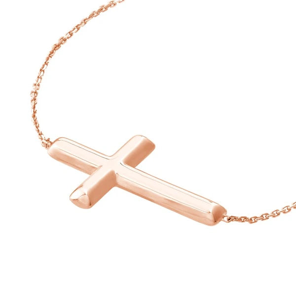 Sterling Silver Small Sideways Cross Bracelet