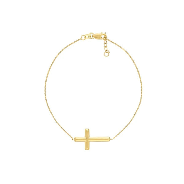 Sterling Silver Small Sideways Cross Bracelet