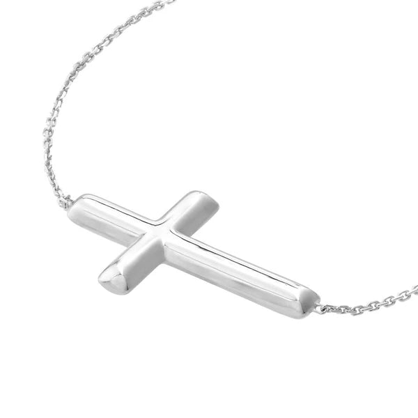 Sterling Silver Small Sideways Cross Bracelet