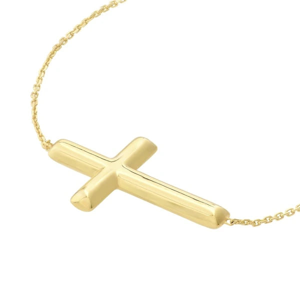 Sterling Silver Small Sideways Cross Bracelet