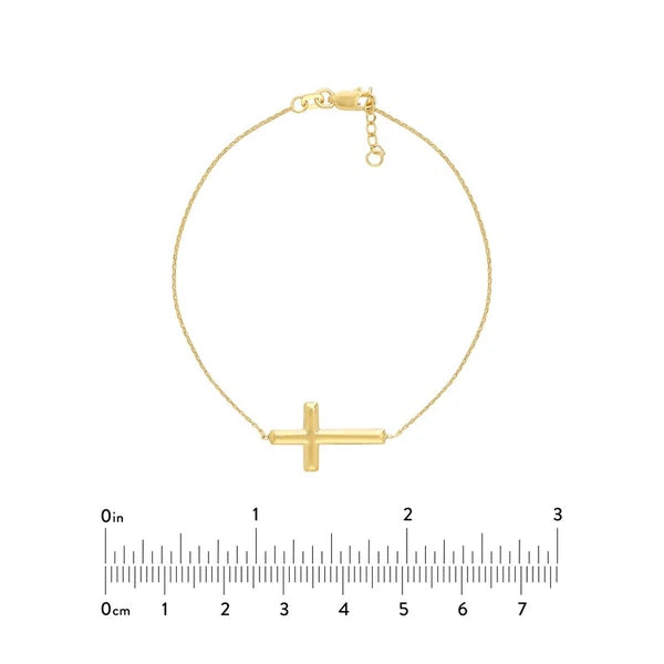 Sterling Silver Small Sideways Cross Bracelet