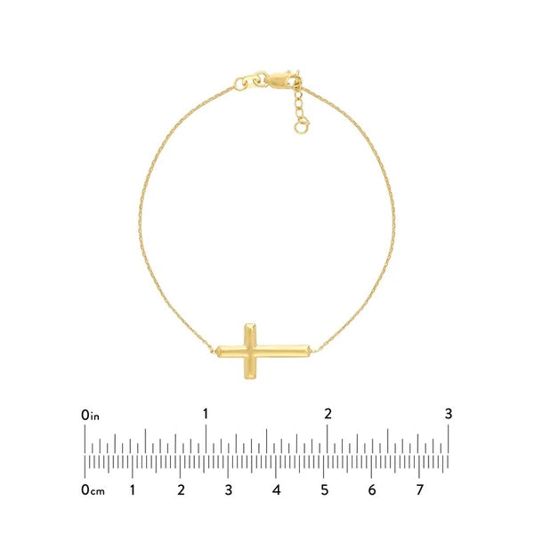 Sterling Silver Small Sideways Cross Bracelet