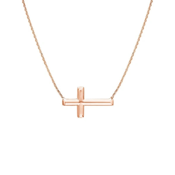 Sterling Silver E2W Small Sideways Cross Necklace