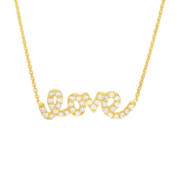 Plated Sterling Silver CZ Script Love Necklace