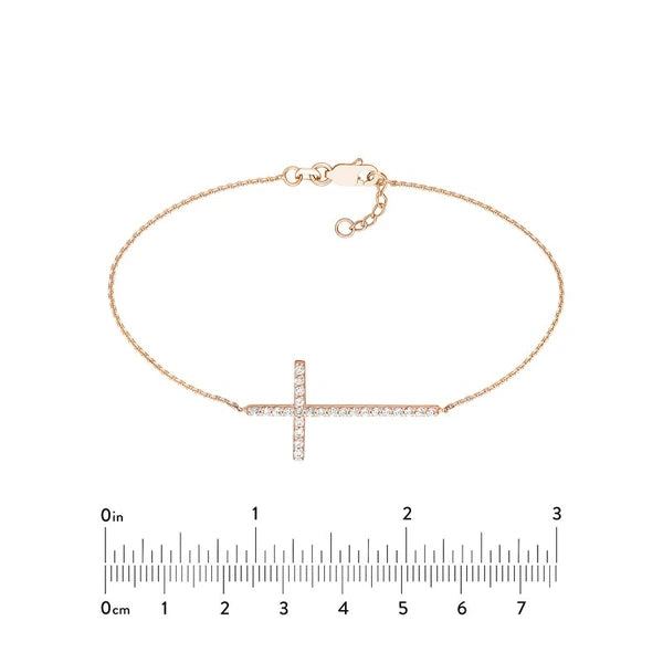 Plated Sterling Silver Long CZ Cross Bracelet