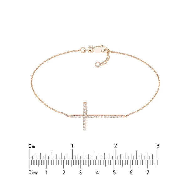 Plated Sterling Silver Long CZ Cross Bracelet