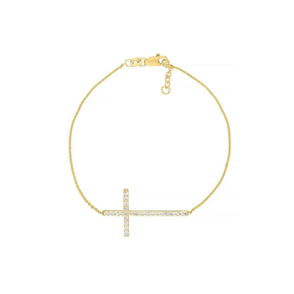 Plated Sterling Silver Long CZ Cross Bracelet