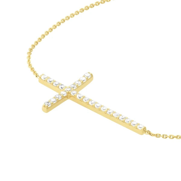 Plated Sterling Silver Long CZ Cross Bracelet