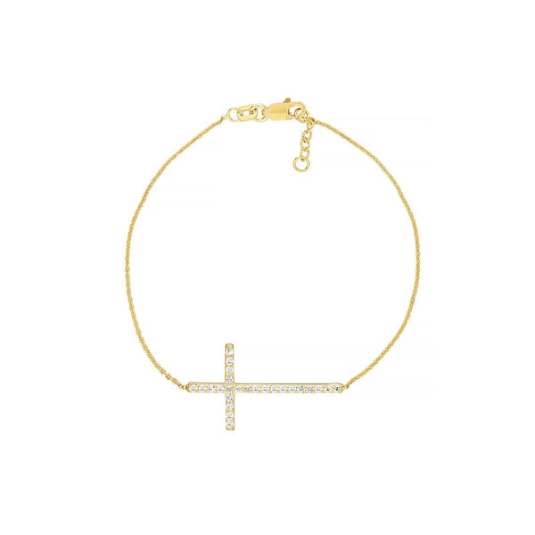 Plated Sterling Silver Long CZ Cross Bracelet
