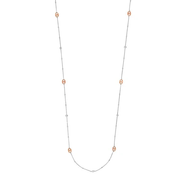 Sterling Silver CZ and Mariner Link Station Long Necklace