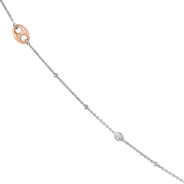 Sterling Silver CZ and Mariner Link Station Long Necklace