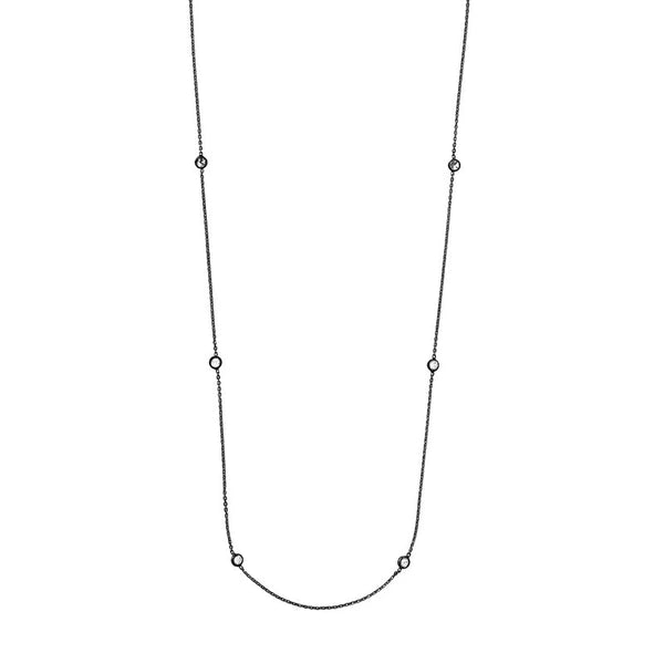 Sterling Silver CZ Bezel Station Long Necklace