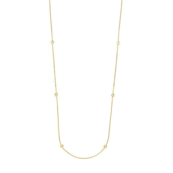 Sterling Silver CZ Bezel Station Long Necklace