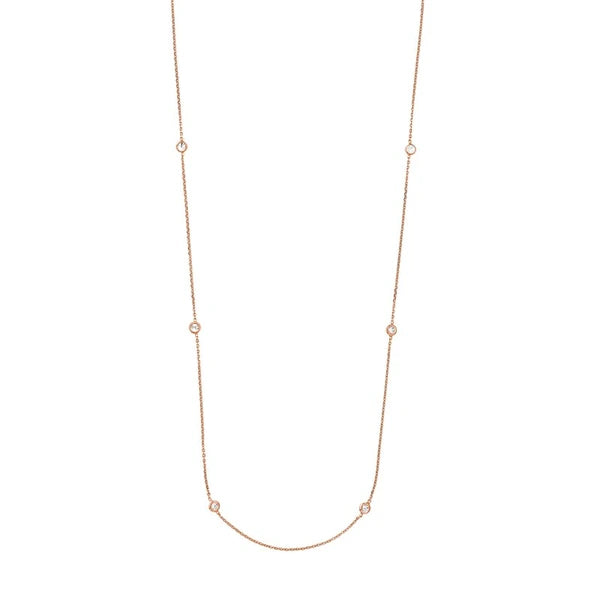 Sterling Silver CZ Bezel Station Long Necklace