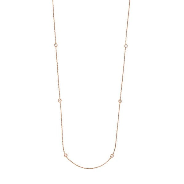 Sterling Silver CZ Bezel Station Long Necklace