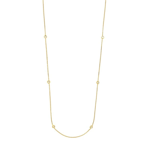 Sterling Silver CZ Bezel Station Long Necklace