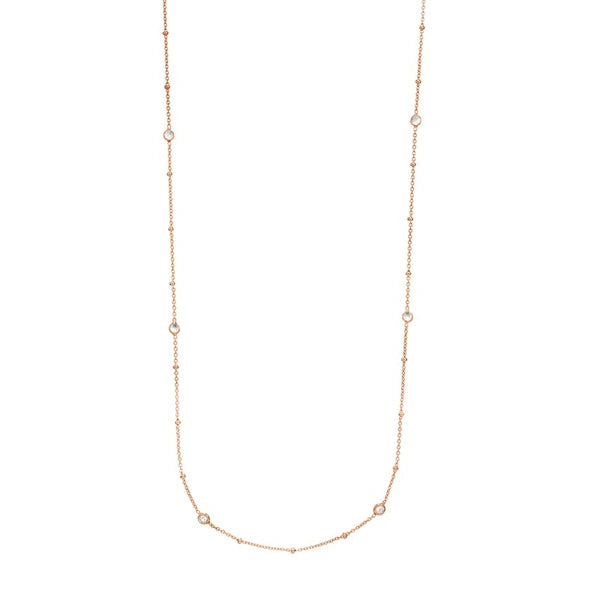 Sterling Silver Mini Bead and CZ Bezel Station Long Necklace