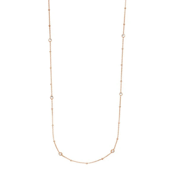Sterling Silver Mini Bead and CZ Bezel Station Long Necklace