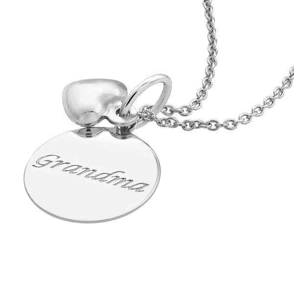 Sterling Silver Grandma Disk-Heart Necklace