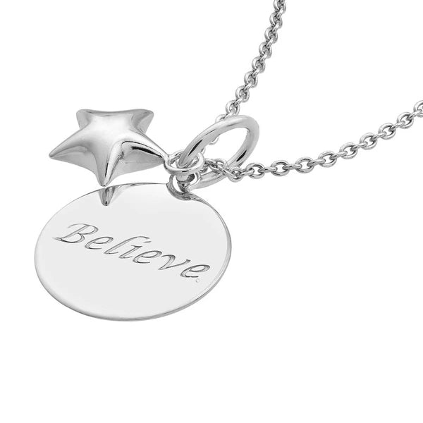 Sterling Silver Believe Disk-Star Necklace