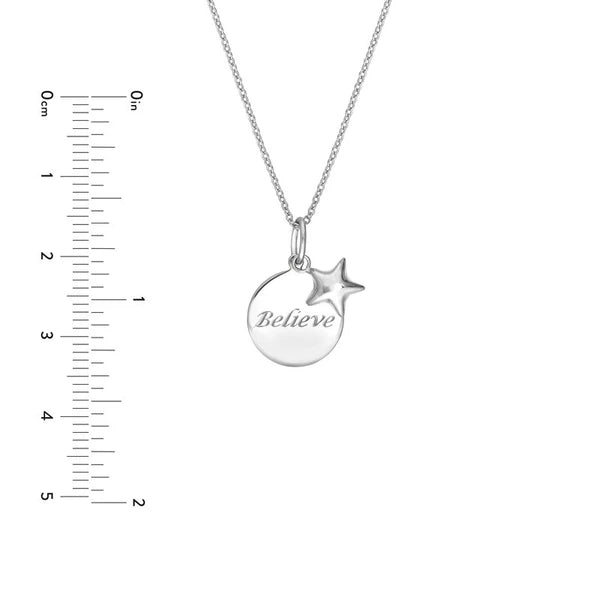 Sterling Silver Believe Disk-Star Necklace