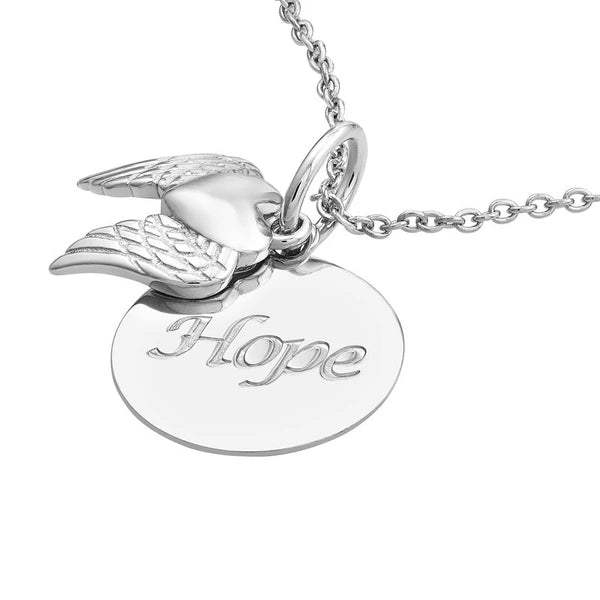 Sterling Silver Hope Disk-Wings Necklace