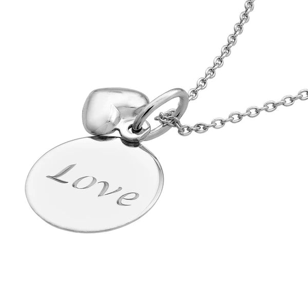 Sterling Silver Love Disk-Heart Necklace