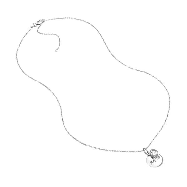 Sterling Silver Mom Disk- Heart Necklace