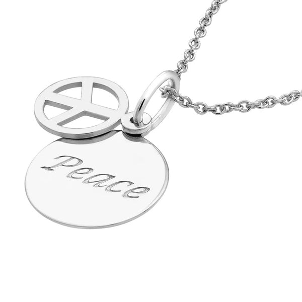 Sterling Silver Peace Disc Necklace with Peace Sign
