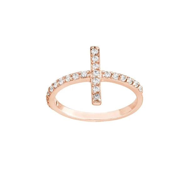 Sideways CZ Cross Ring