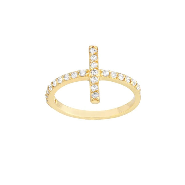 Sideways CZ Cross Ring