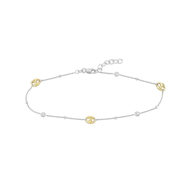 Sterling Silver and Plated Link and CZ Anklet