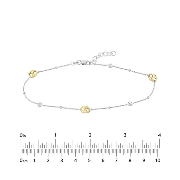 Sterling Silver and Plated Link and CZ Anklet