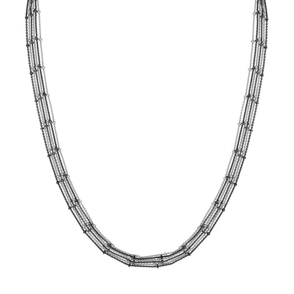 Sterling Silver/Black Multi-Strand Saturn Chain Necklace