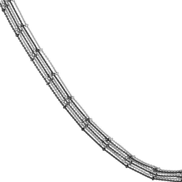 Sterling Silver/Black Multi-Strand Saturn Chain Necklace
