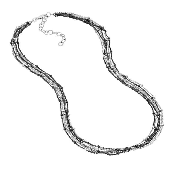 Sterling Silver/Black Multi-Strand Saturn Chain Necklace