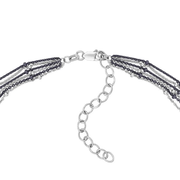 Sterling Silver/Black Multi-Strand Saturn Chain Necklace