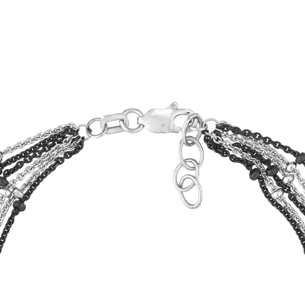 Sterling Silver/Black Multi-Strand Saturn Chain Bracelet