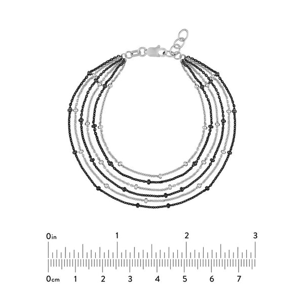 Sterling Silver/Black Multi-Strand Saturn Chain Bracelet