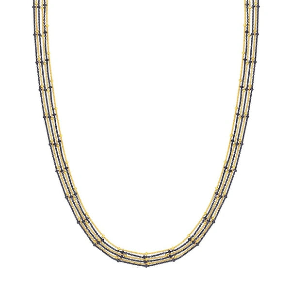 Sterling Silver/Yellow Multi-Strand Saturn Chain Necklace