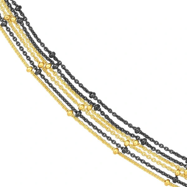 Sterling Silver/Yellow Multi-Strand Saturn Chain Necklace