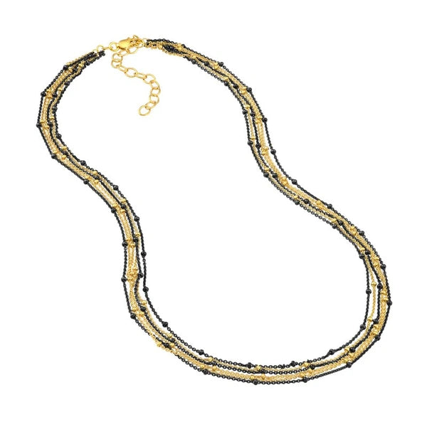 Sterling Silver/Yellow Multi-Strand Saturn Chain Necklace
