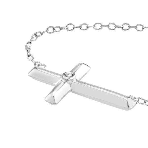 Plated Sterling Silver Diamond E2W Cross Necklace