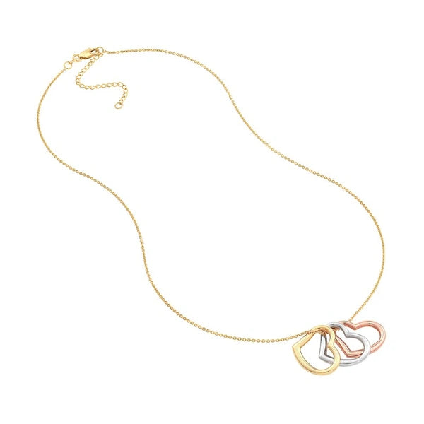 Tri-Color Triple Open Heart Pendant Necklace