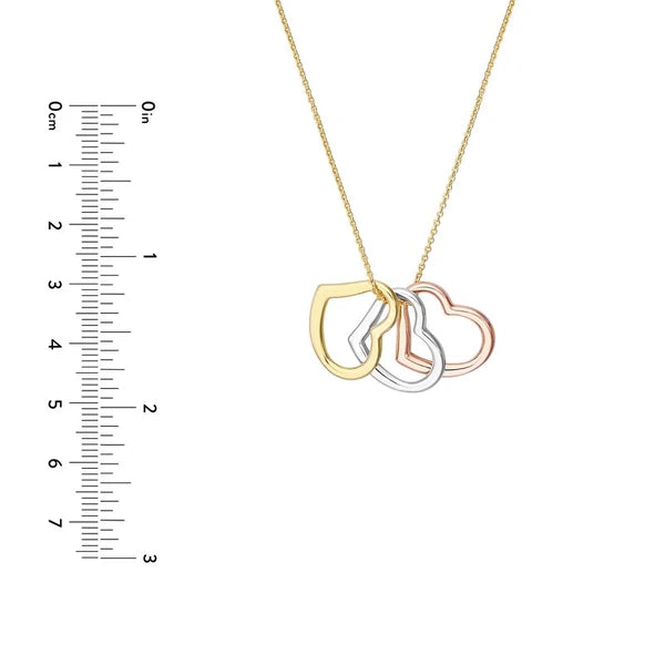 Tri-Color Triple Open Heart Pendant Necklace