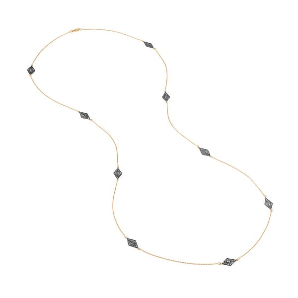 Sterling Silver Kite-Shaped Filigree Stations Long Necklace