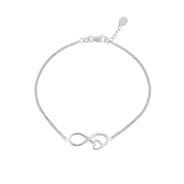 Sterling Silver Infinity Symbol Heart Adjustable Bracelet