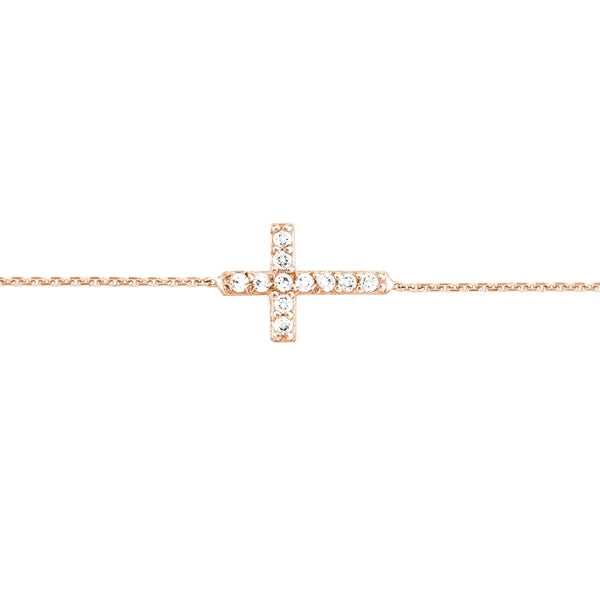 Sideways Mini CZ Cross Adjustable Bracelet